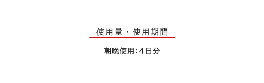 ベーシックトライアルキットライズver. 使用量・使用期間（朝晩使用：4日分）