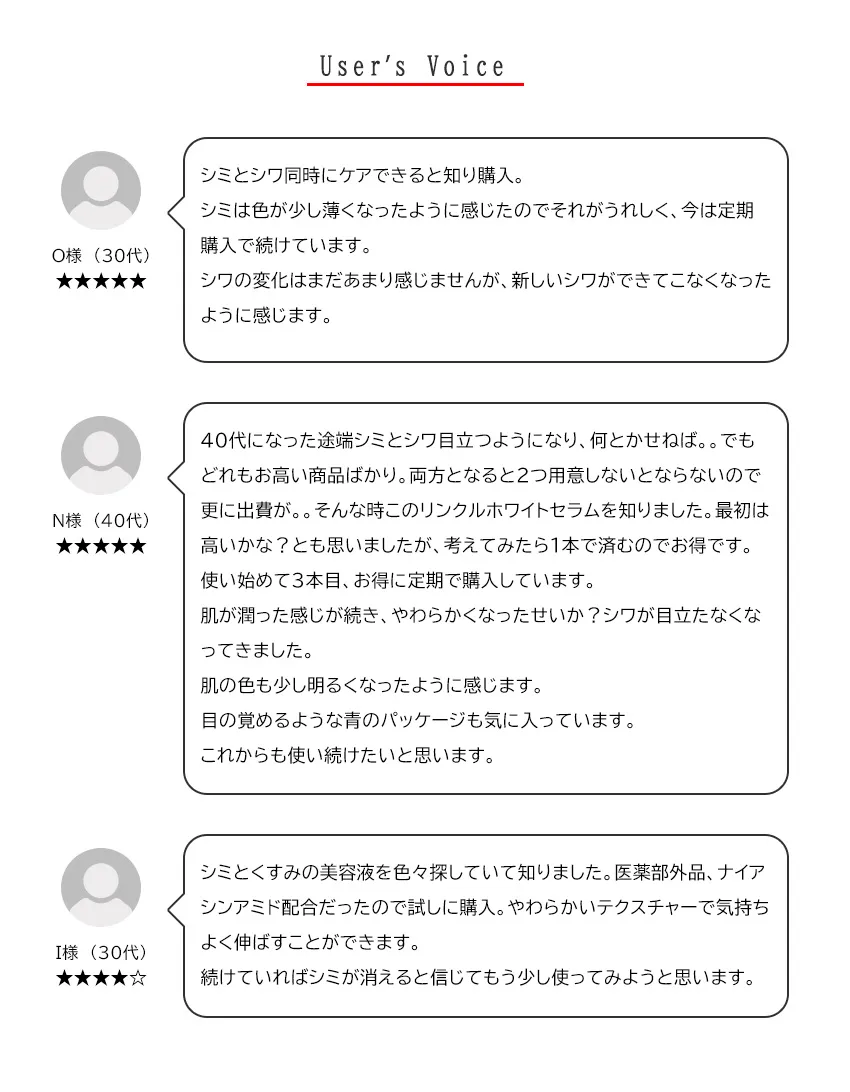 薬用リンクルホワイトセラムNAG－1 45mL お客様の声・使用感レビュー