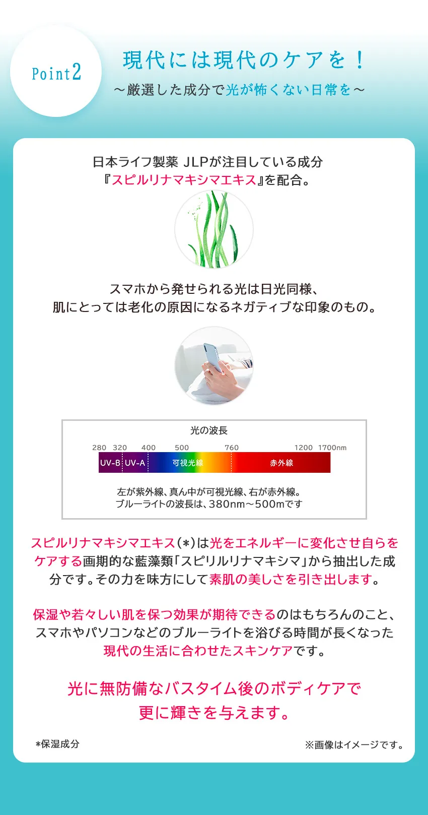スアビスヴェールボディジェル200mL Point2 スピルリナマキシマエキス配合